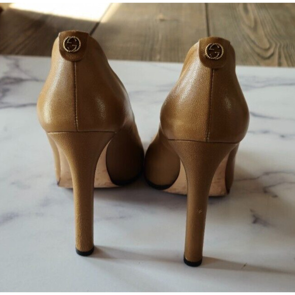 Gucci Womens Pumps 38 US 8 Tan Leather Interlocking G High Heels Slip On Shoes - Picture 8 of 16
